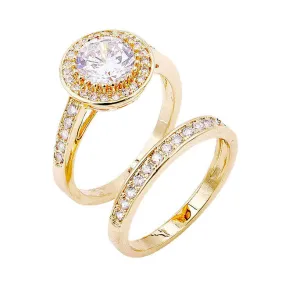 2PCS Gold Silver Plated CZ Embellished Rings