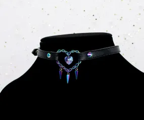 3/8" Black Vegan Leather Collar in Rainbow