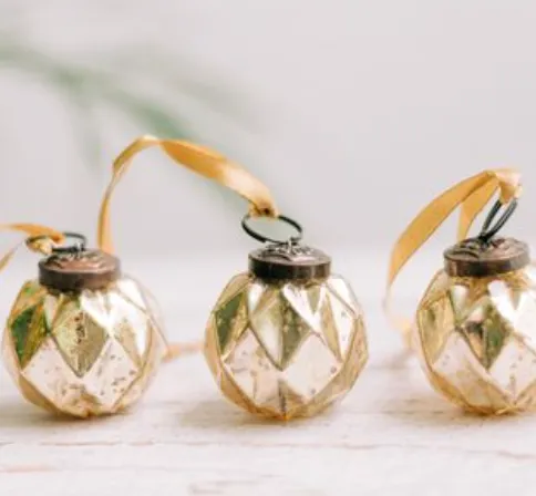 Antiqued Gold Glass Bauble - Boxed Set of 6