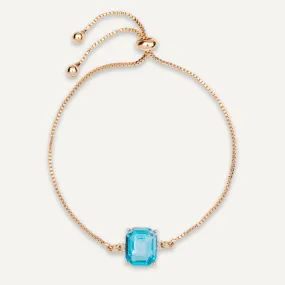 Aqua Blue Crystal Drawstring Bracelet In Gold-Tone