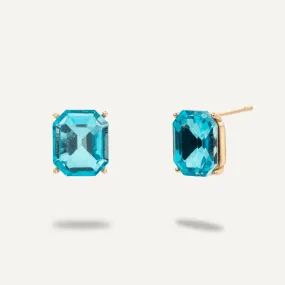 Aqua Blue Crystal Earrings In Gold-Tone