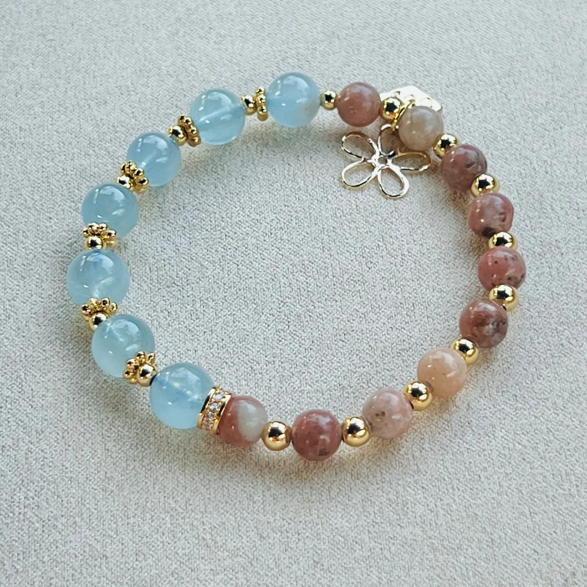 Aquamarine & Pink Jasper Baby Bracelet