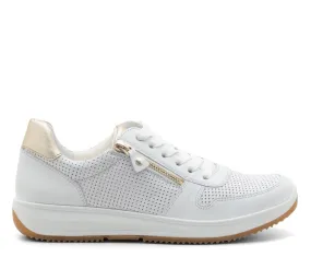 Ara Women's Opal Zip & Lace Sneaker White / Platinum Calf / Metallic