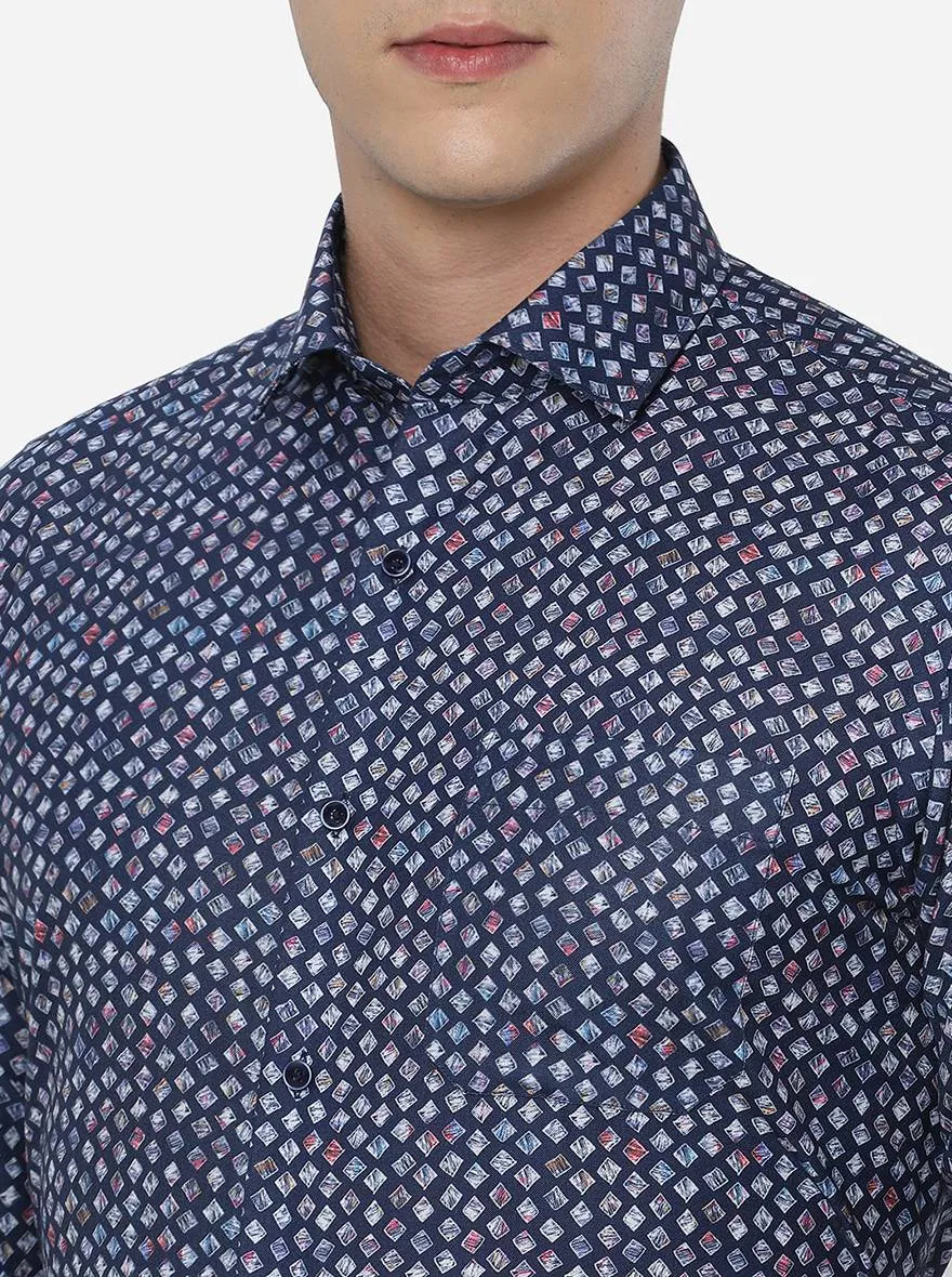 Ash Blue Printed Slim Fit Party Wear Shirt | Greenfibre