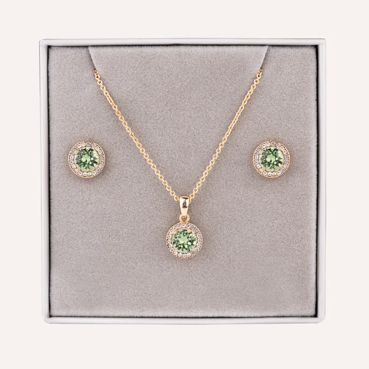 August Peridot-Colour Birthstone Necklace & Earring Set In Gold-Tone