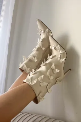 Azalea Wang Taf Cream Satin Bow Stiletto Booties