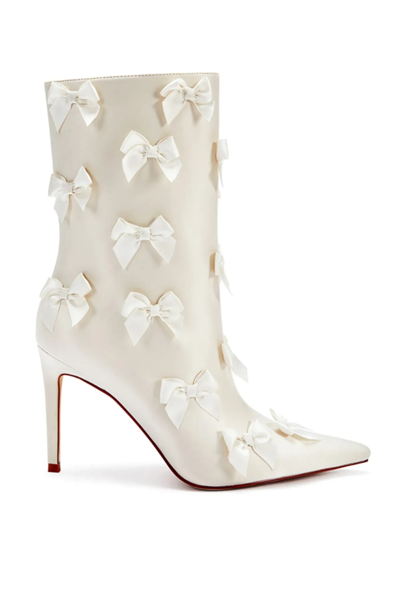 Azalea Wang Taf Cream Satin Bow Stiletto Booties