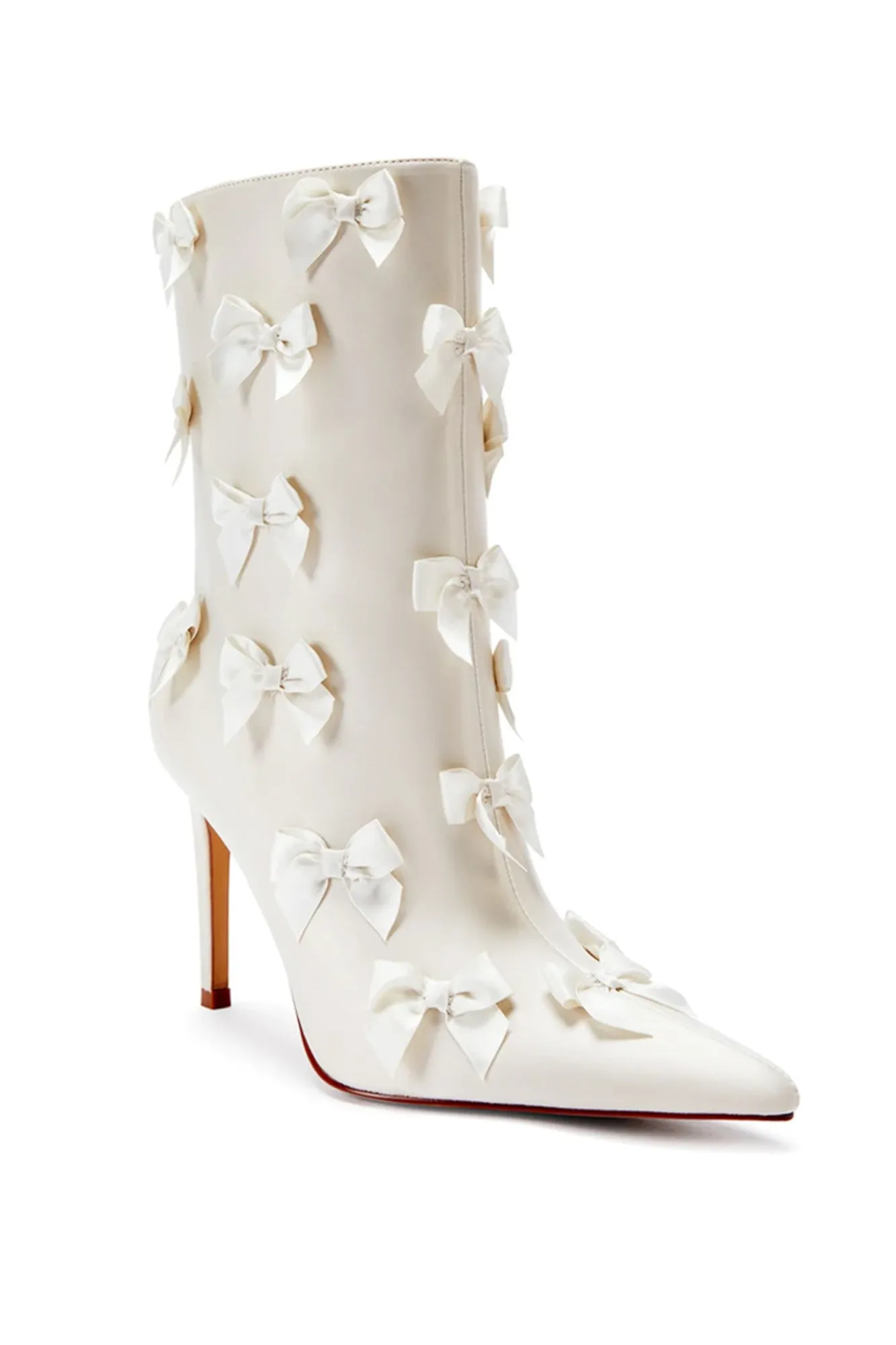 Azalea Wang Taf Cream Satin Bow Stiletto Booties