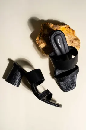 Azura - Square Toe Block Heels in Black