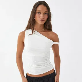 Basic Summer Tank Top Off Shoulder Ruched Tank Top