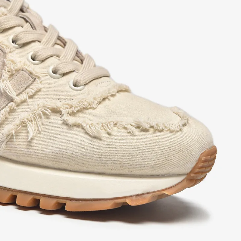 Canvas and Suede Leather Sneakers For Women in Khaki