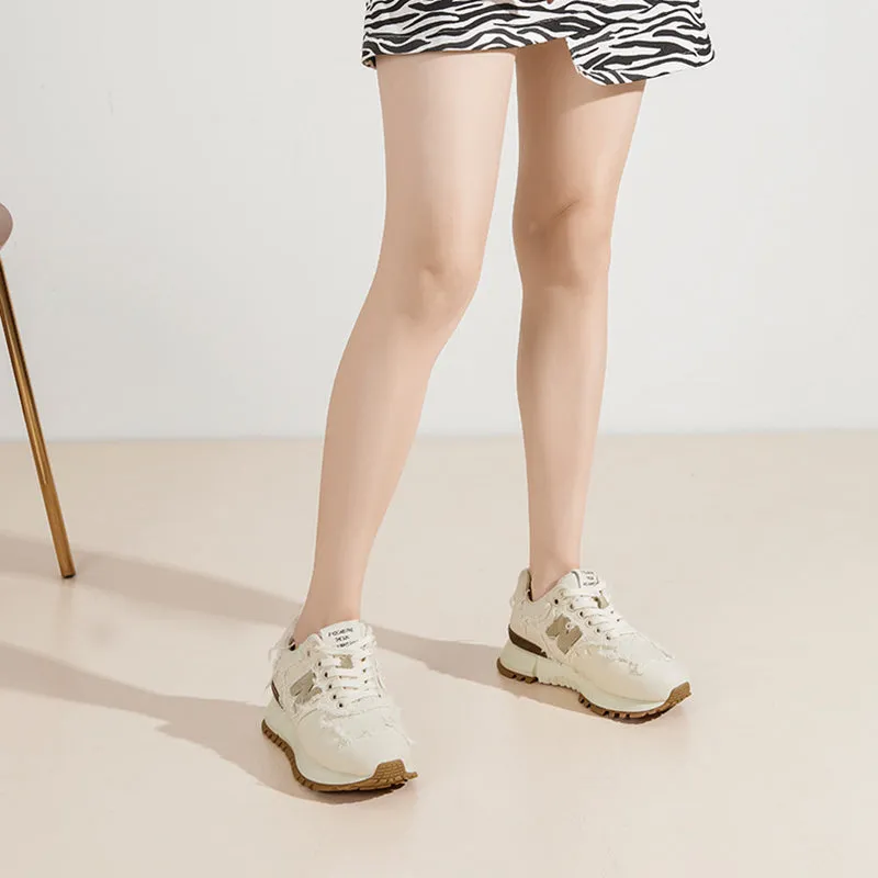 Canvas and Suede Leather Sneakers For Women in Khaki