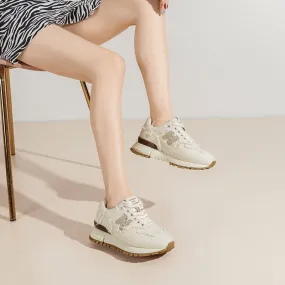 Canvas and Suede Leather Sneakers For Women in Khaki