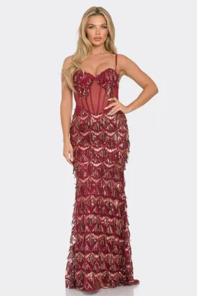 Carmen Burgundy/Gold Maxi Dress