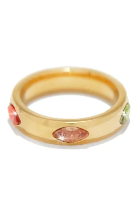 Cocktail Hours Gold Plated CZ Band Ring - Gold/ Multi