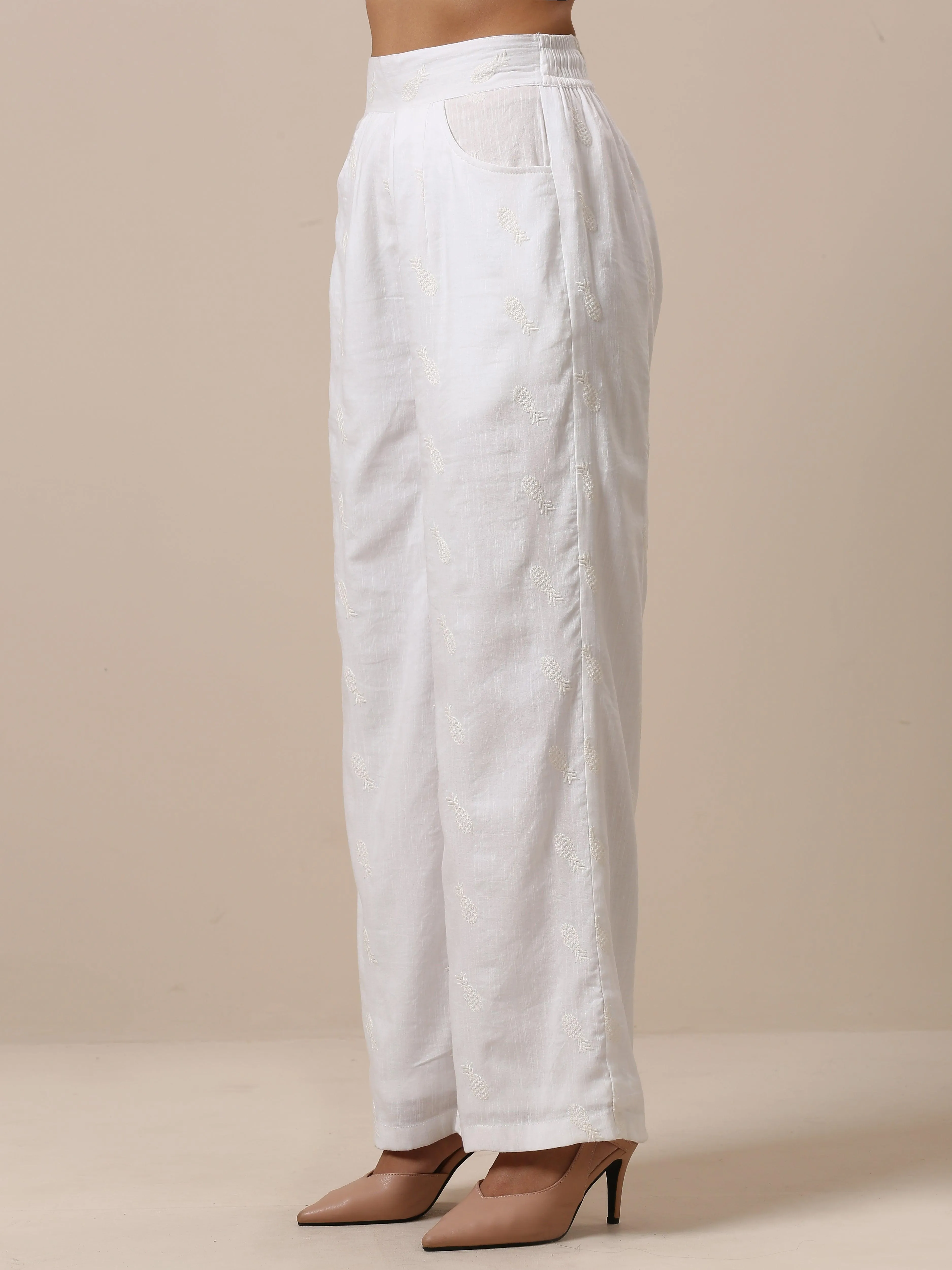 Cotton White Pineapple High Waist Pant