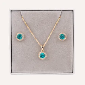 December Zircon-Colour Birthstone Necklace & Earring Set In Gold-Tone