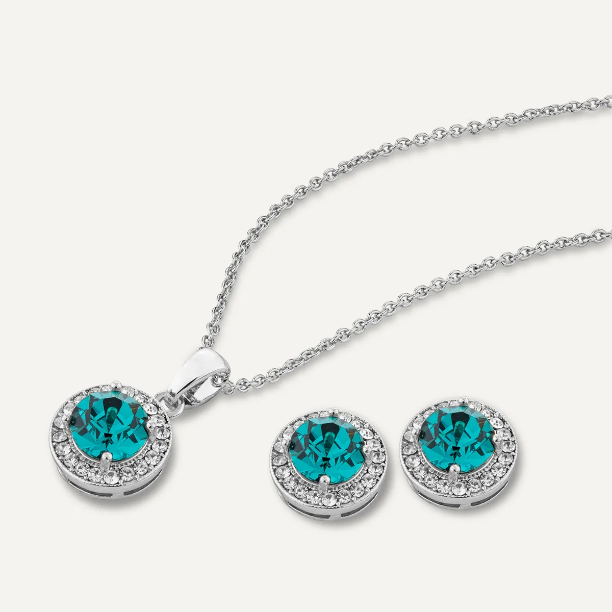 December Zircon-Colour Birthstone Necklace & Earring Set In Silver-Tone