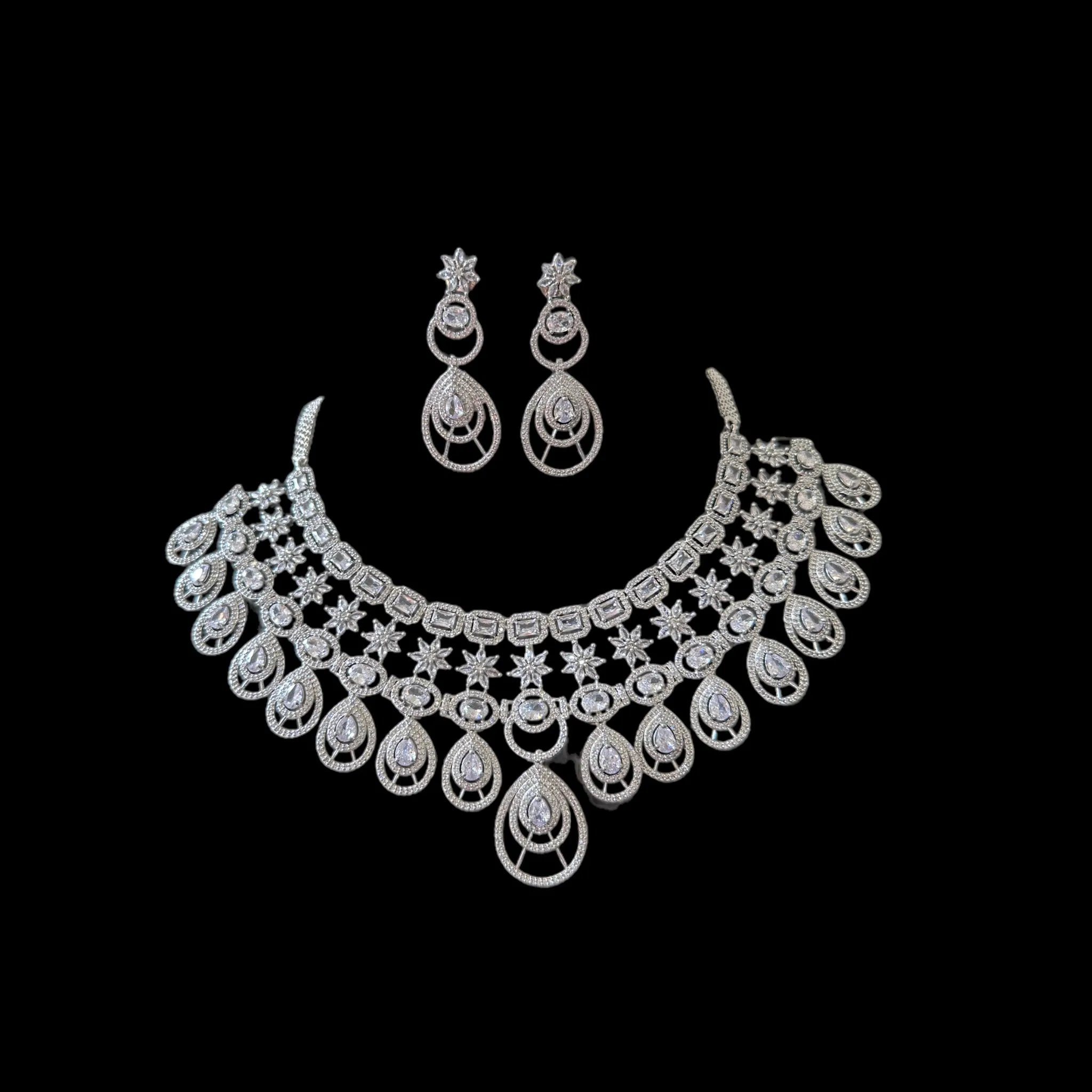 DNS81 silver plated diamanté necklace with earrings ( READY TO SHIP )