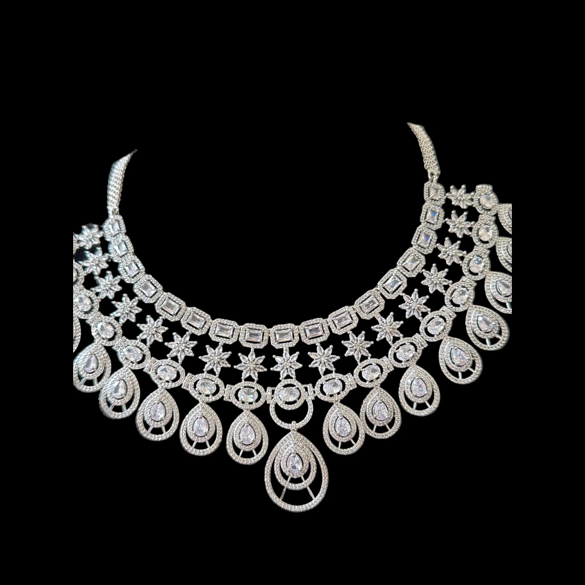 DNS81 silver plated diamanté necklace with earrings ( READY TO SHIP )