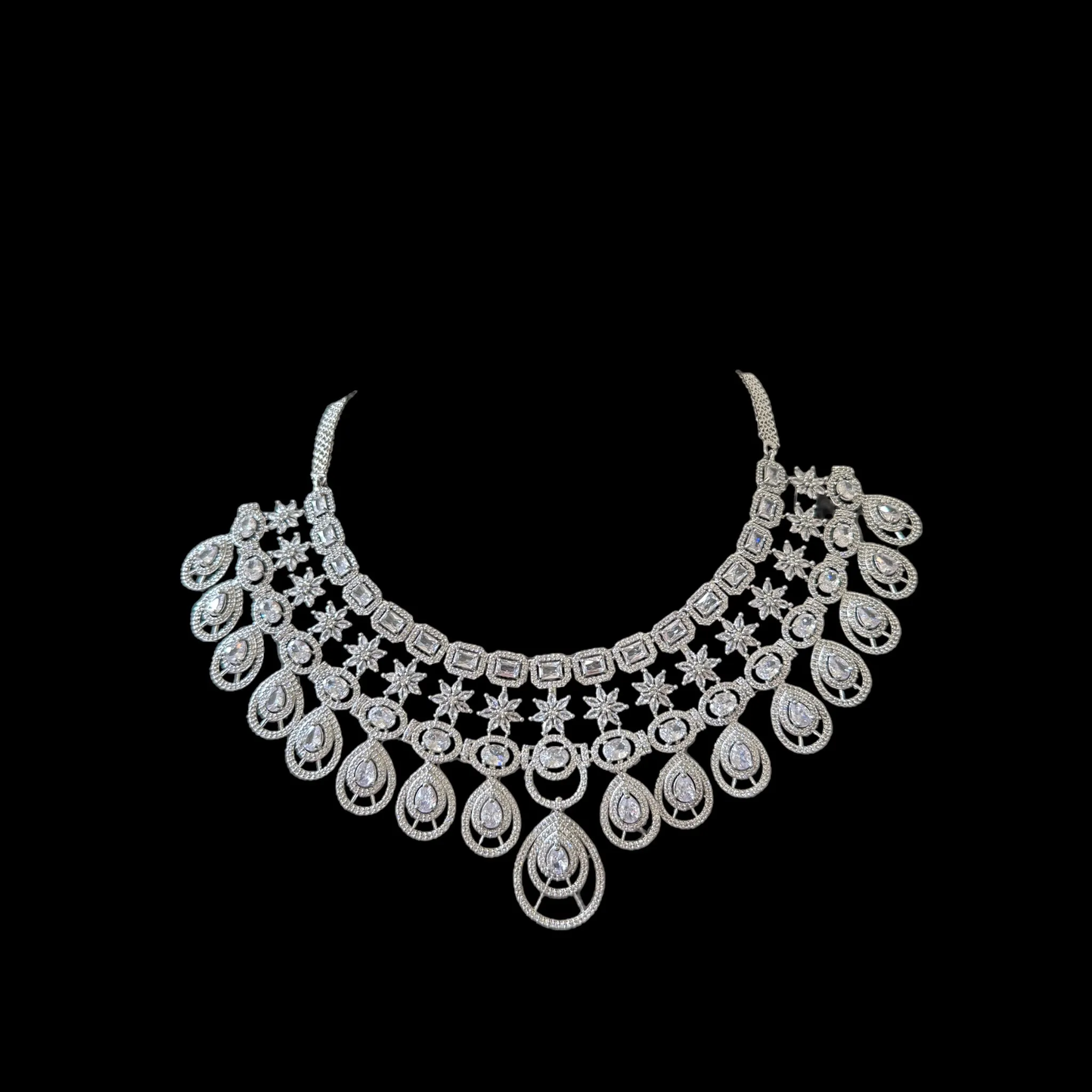 DNS81 silver plated diamanté necklace with earrings ( READY TO SHIP )