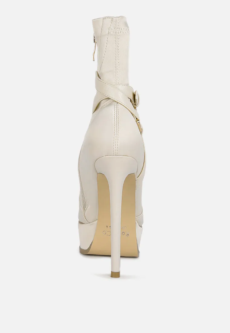 DOESBURG Beige Satin Stiletto Ankle Boot