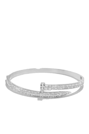 Dream Girl Rhodium Plated CZ Nail Bangle - Silver