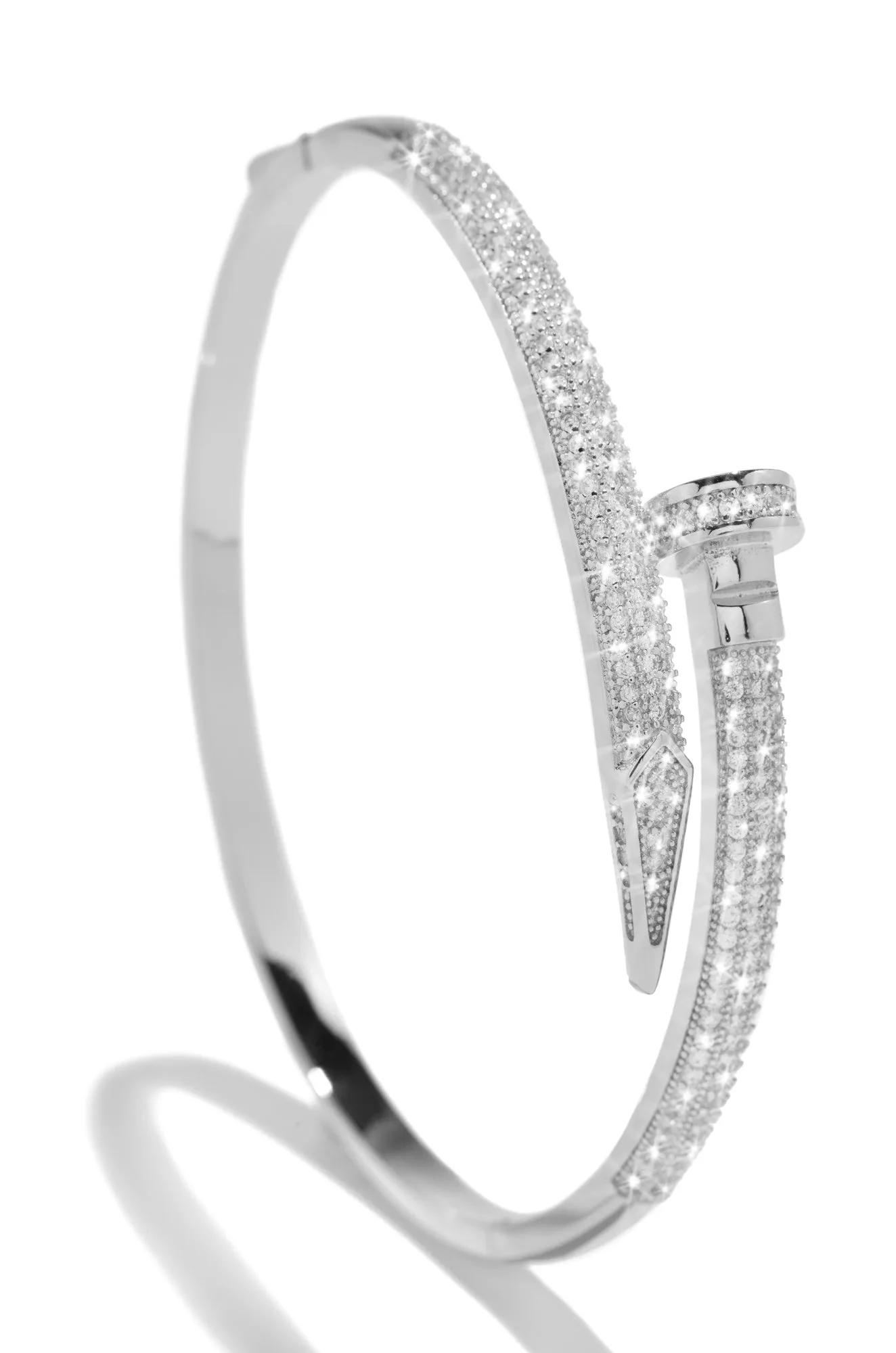 Dream Girl Rhodium Plated CZ Nail Bangle - Silver