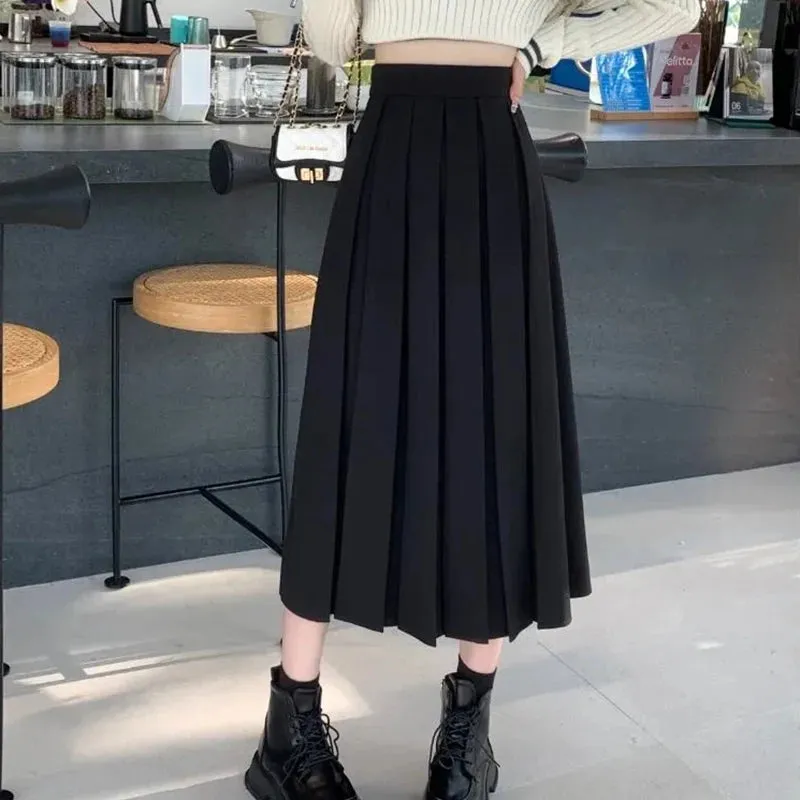 DressBetty - Preppy Style Back Elastic Pleated Long Skirt