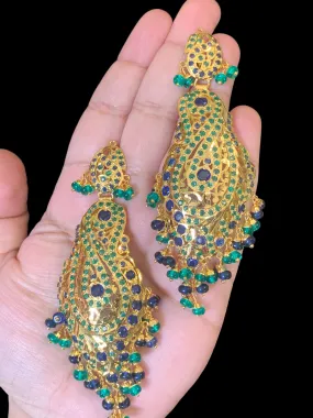 Emerald sapphire gold plated silver earrings ( READY TO SHIP)