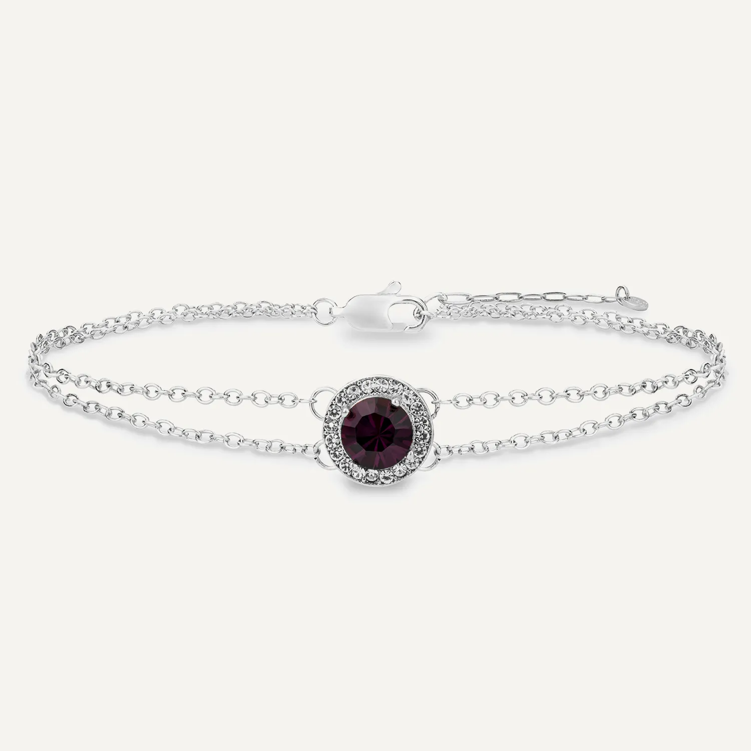 February Amethyst-Colour Birthstone Clasp Bracelet Cubic Zirconia In Silver-Tone