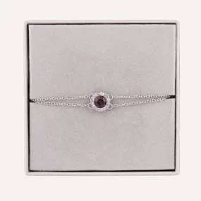 February Amethyst-Colour Birthstone Clasp Bracelet Cubic Zirconia In Silver-Tone