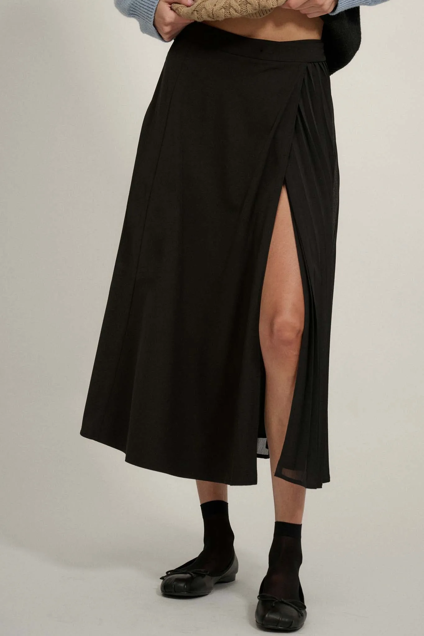 Forgive and Forget Half-Pleated Wrap Midi Skirt