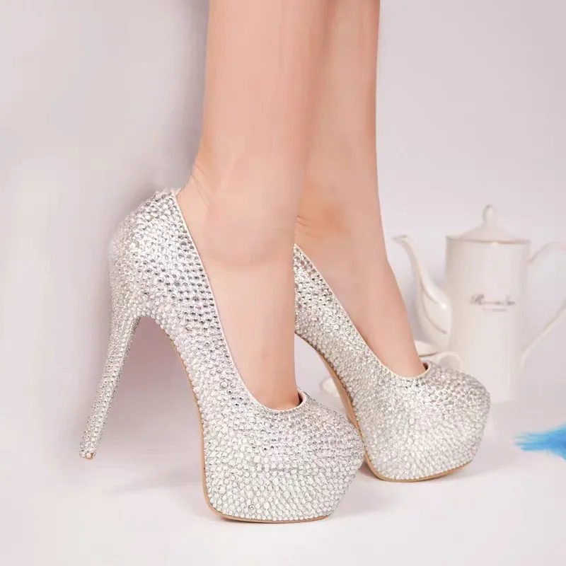 Gold Sheepskin Platform With Rhinestone High Heels OS116