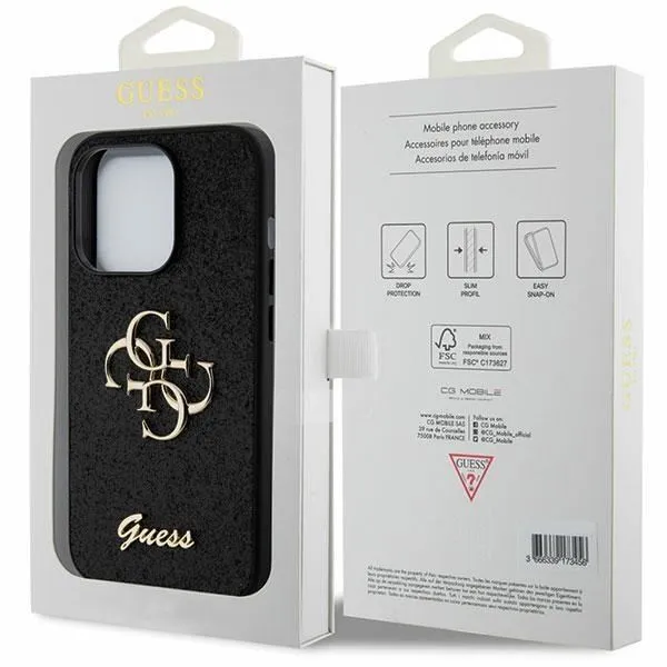 Guess Glitter Script Big 4G Case for iphone 15 Pro Max 6.7" Black - GUHCP15XHG4SGK