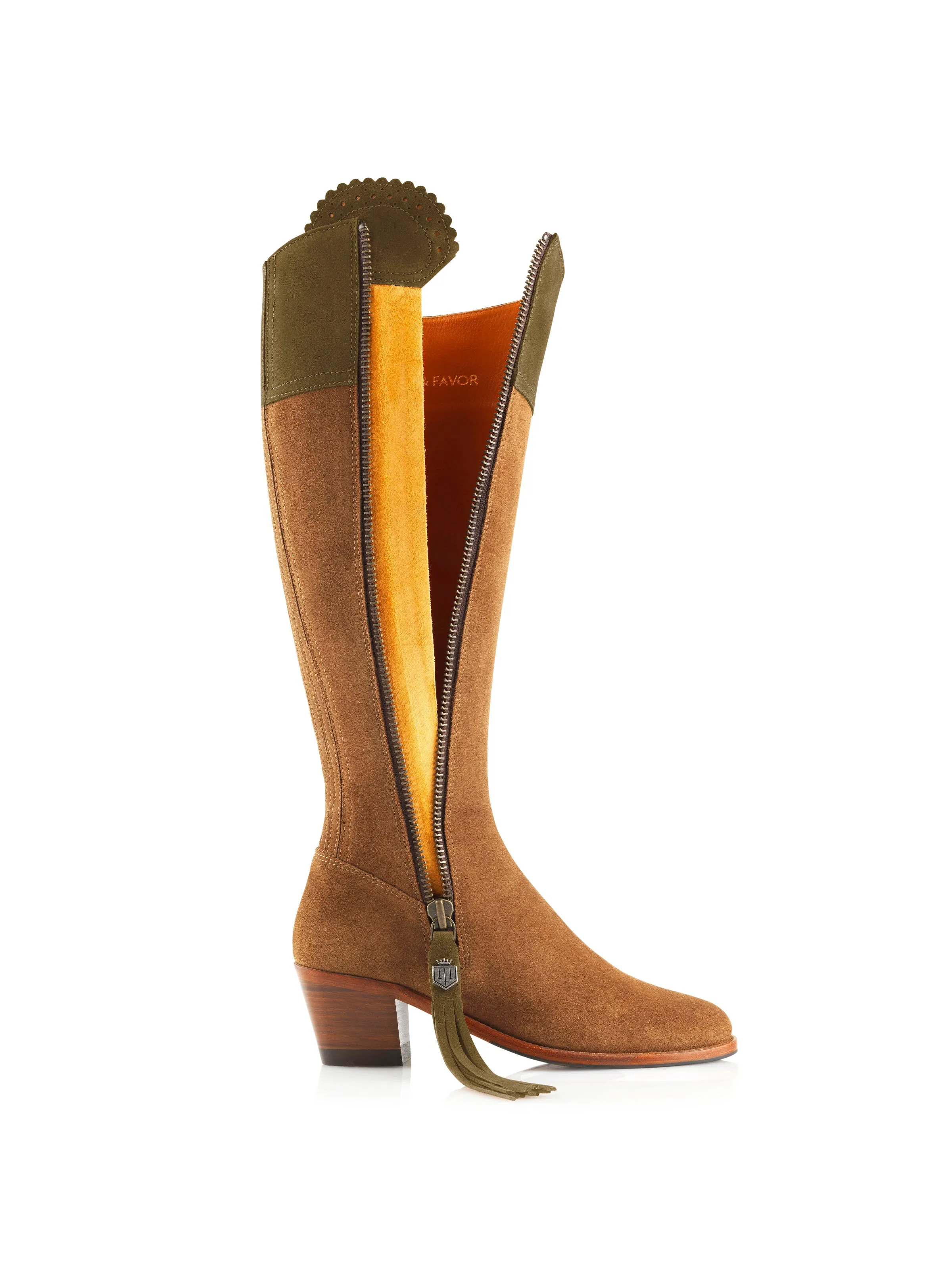 Heeled Regina (Regular Fit) - Tan & Olive Suede