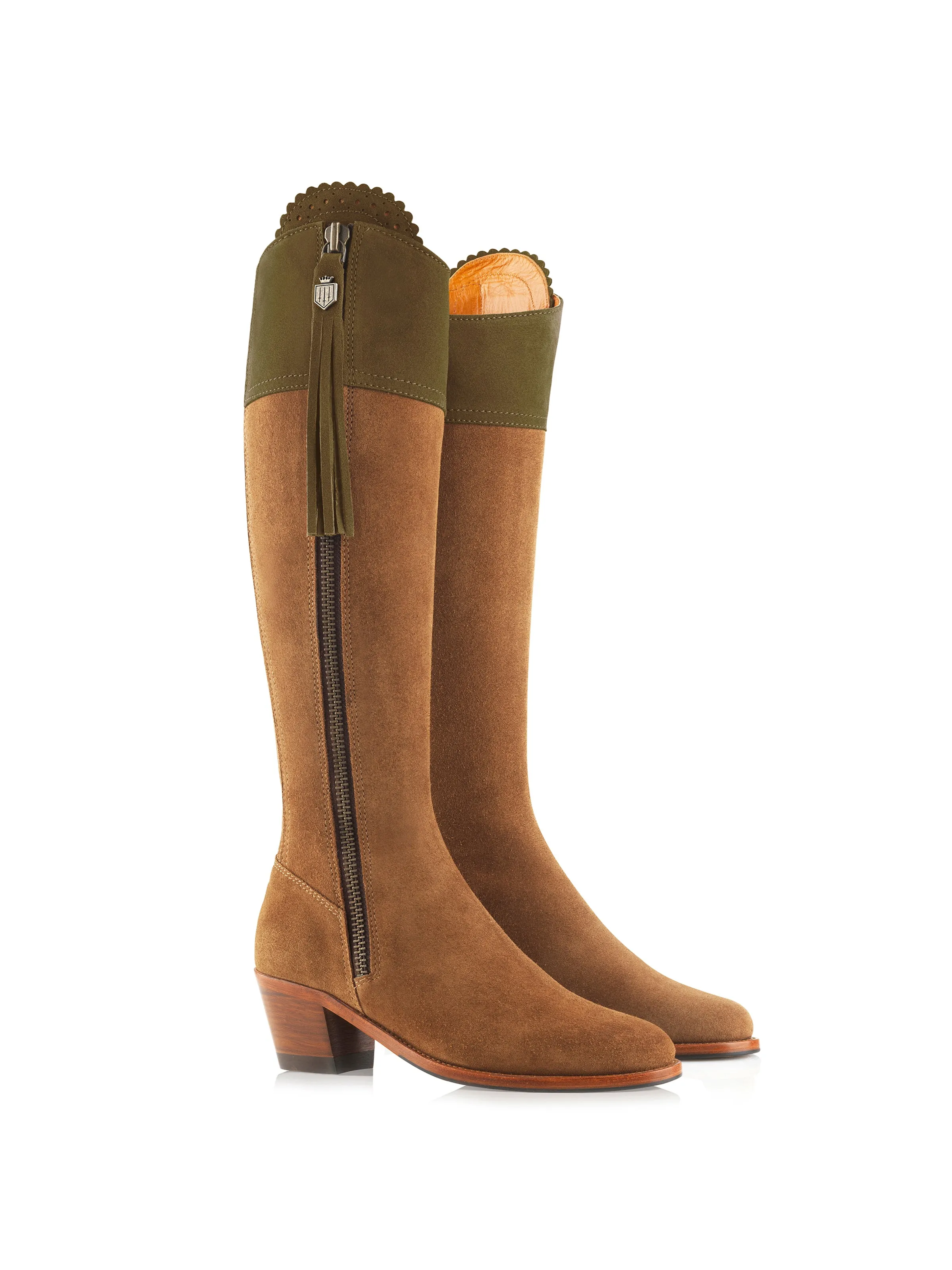 Heeled Regina (Regular Fit) - Tan & Olive Suede