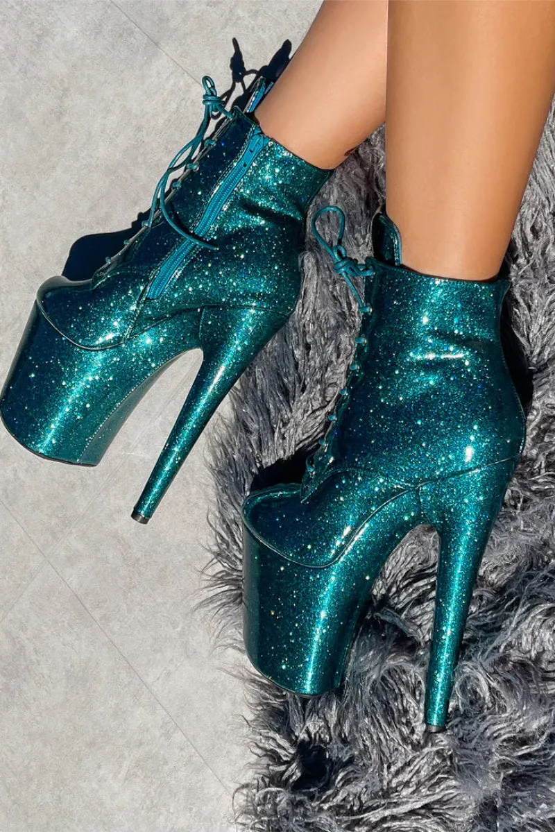 Hella Heels The Glitterati 8inch Ankle Boots - Ocean Eyes