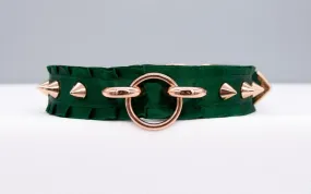 Hunter Green Rose Gold Spiked Hardware BDSM Collar