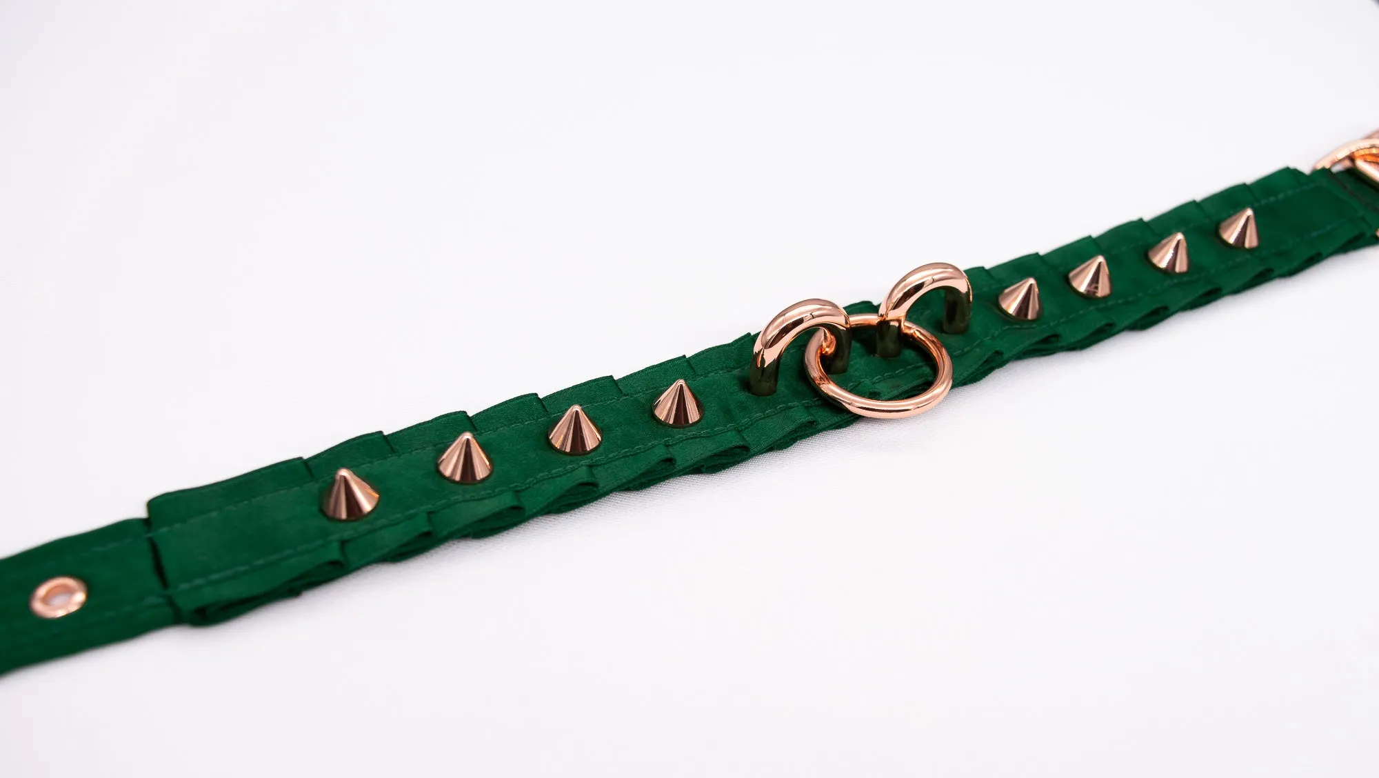 Hunter Green Rose Gold Spiked Hardware BDSM Collar