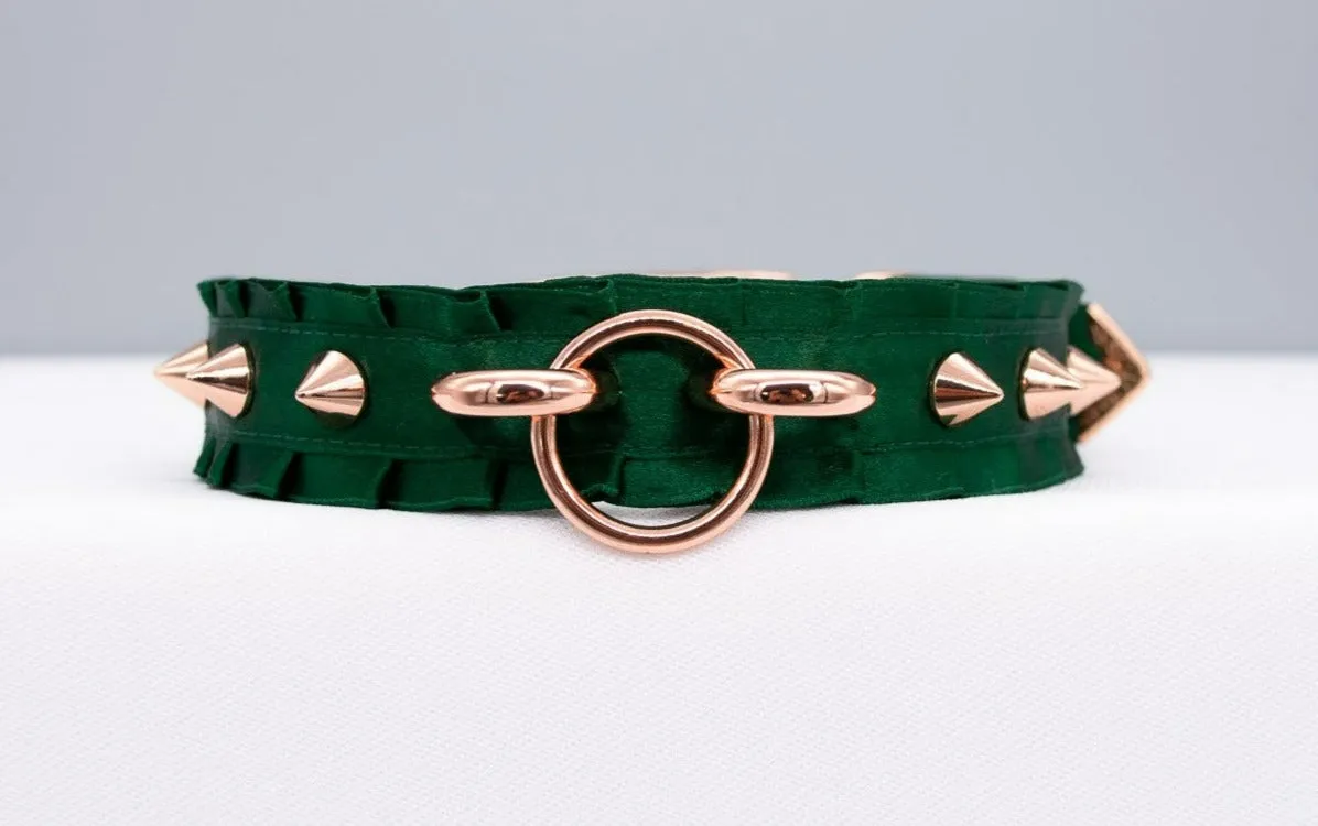 Hunter Green Rose Gold Spiked Hardware BDSM Collar