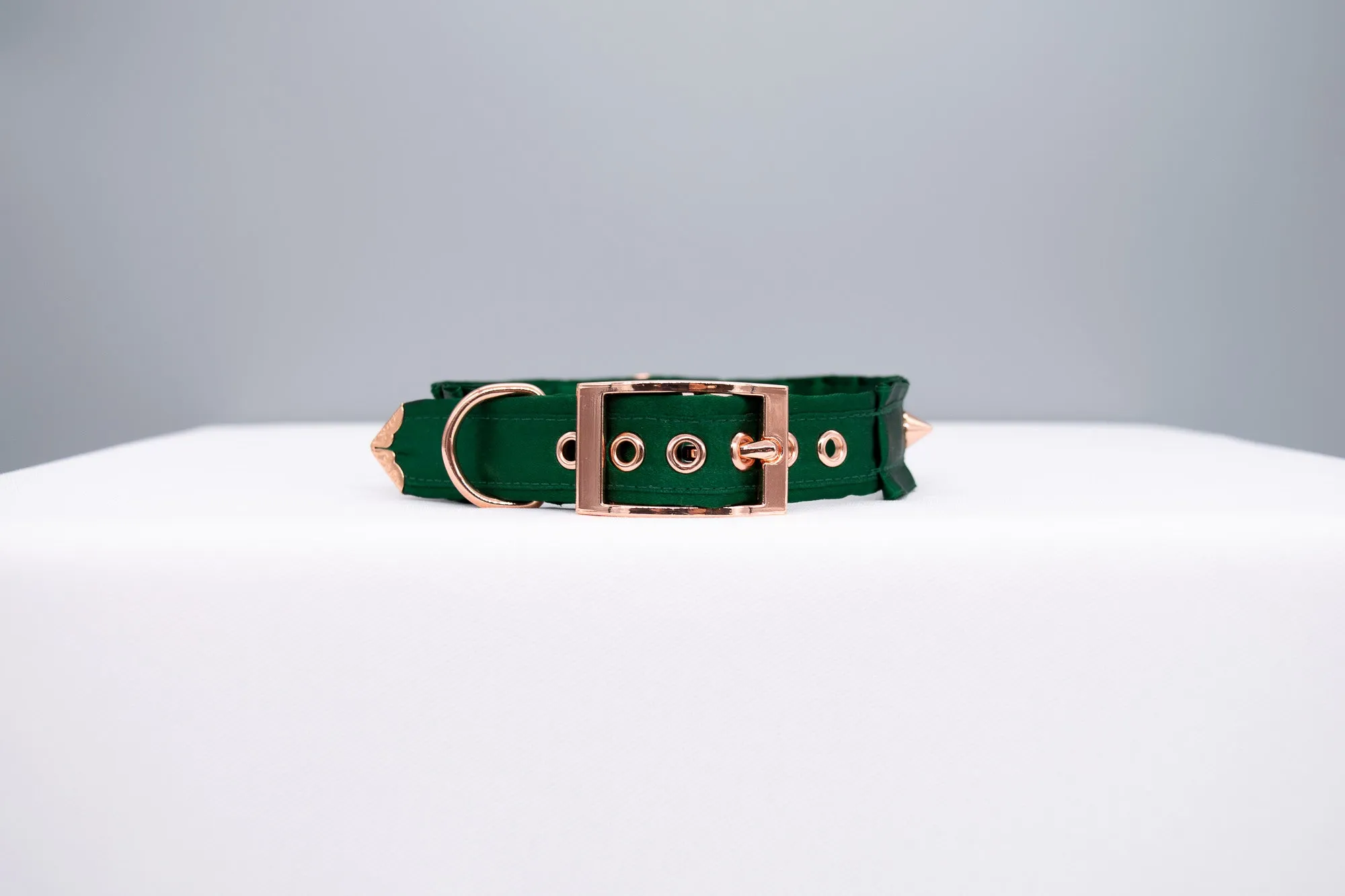 Hunter Green Rose Gold Spiked Hardware BDSM Collar