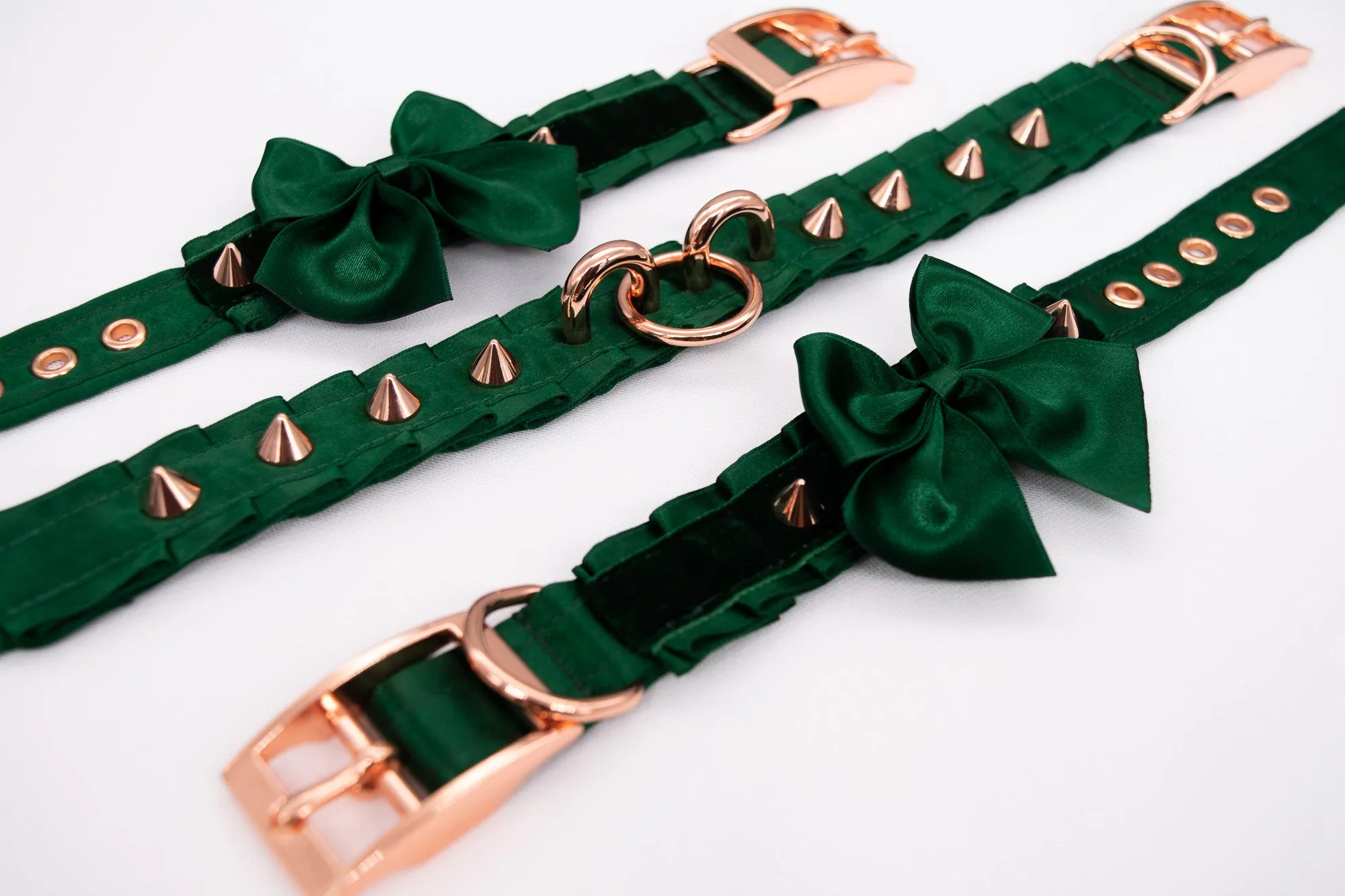 Hunter Green Rose Gold Spiked Hardware BDSM Collar