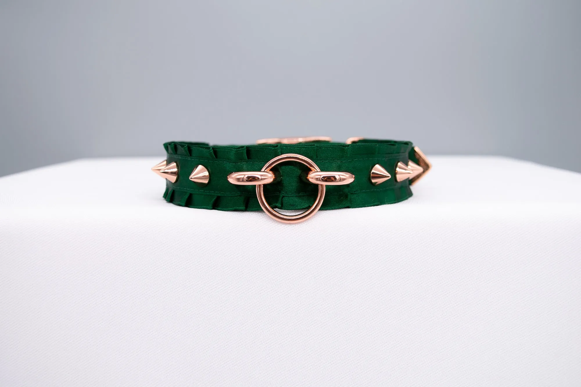 Hunter Green Rose Gold Spiked Hardware BDSM Collar