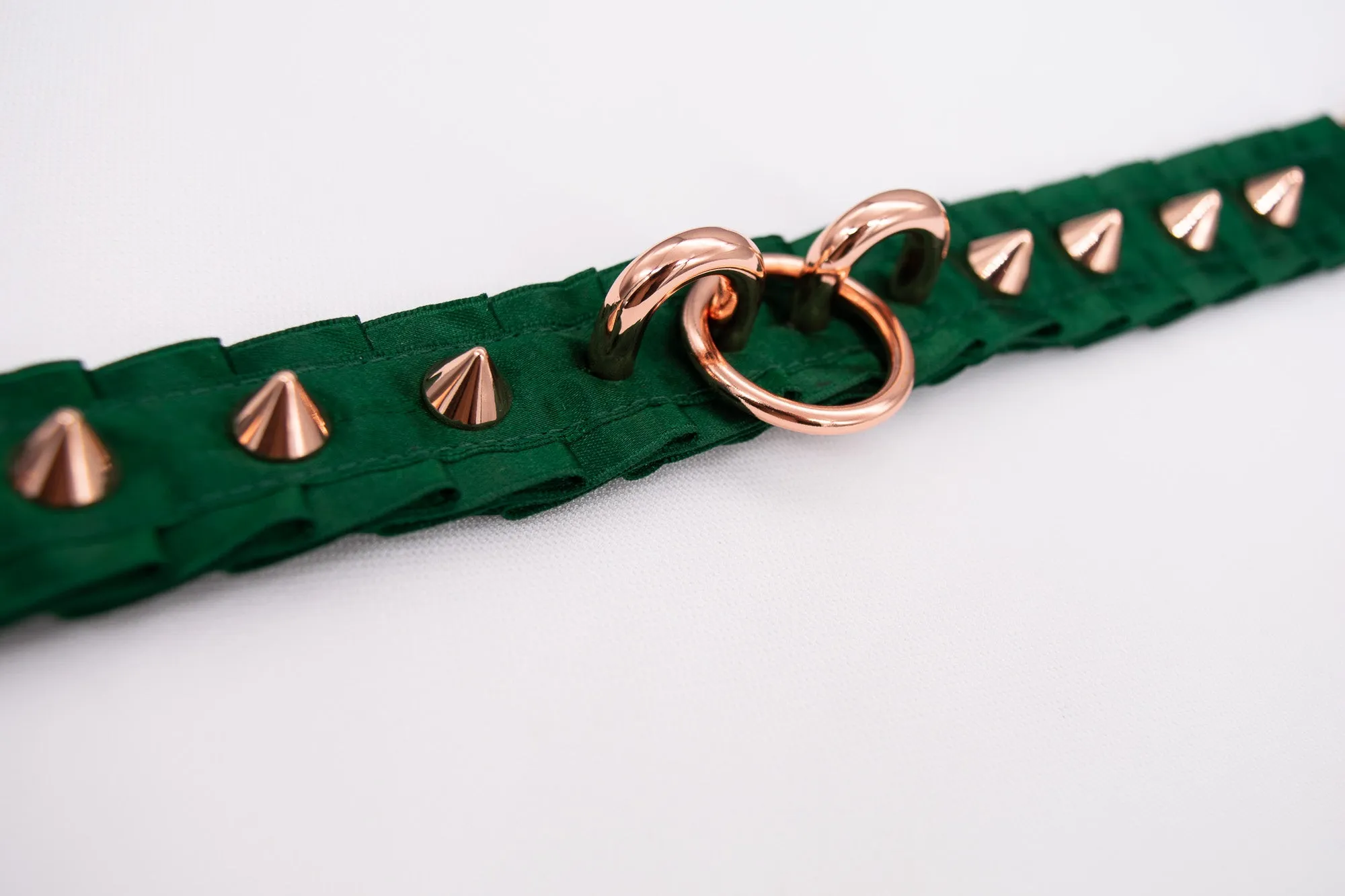 Hunter Green Rose Gold Spiked Hardware BDSM Collar