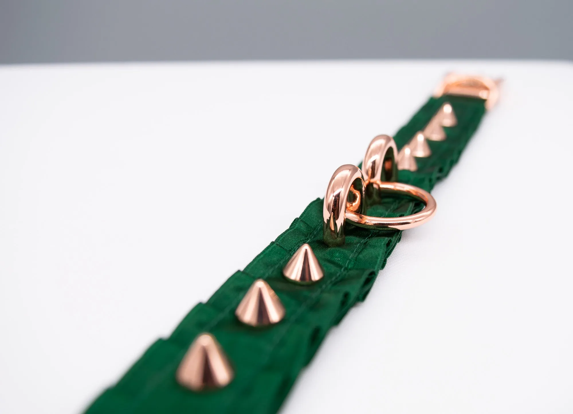 Hunter Green Rose Gold Spiked Hardware BDSM Collar