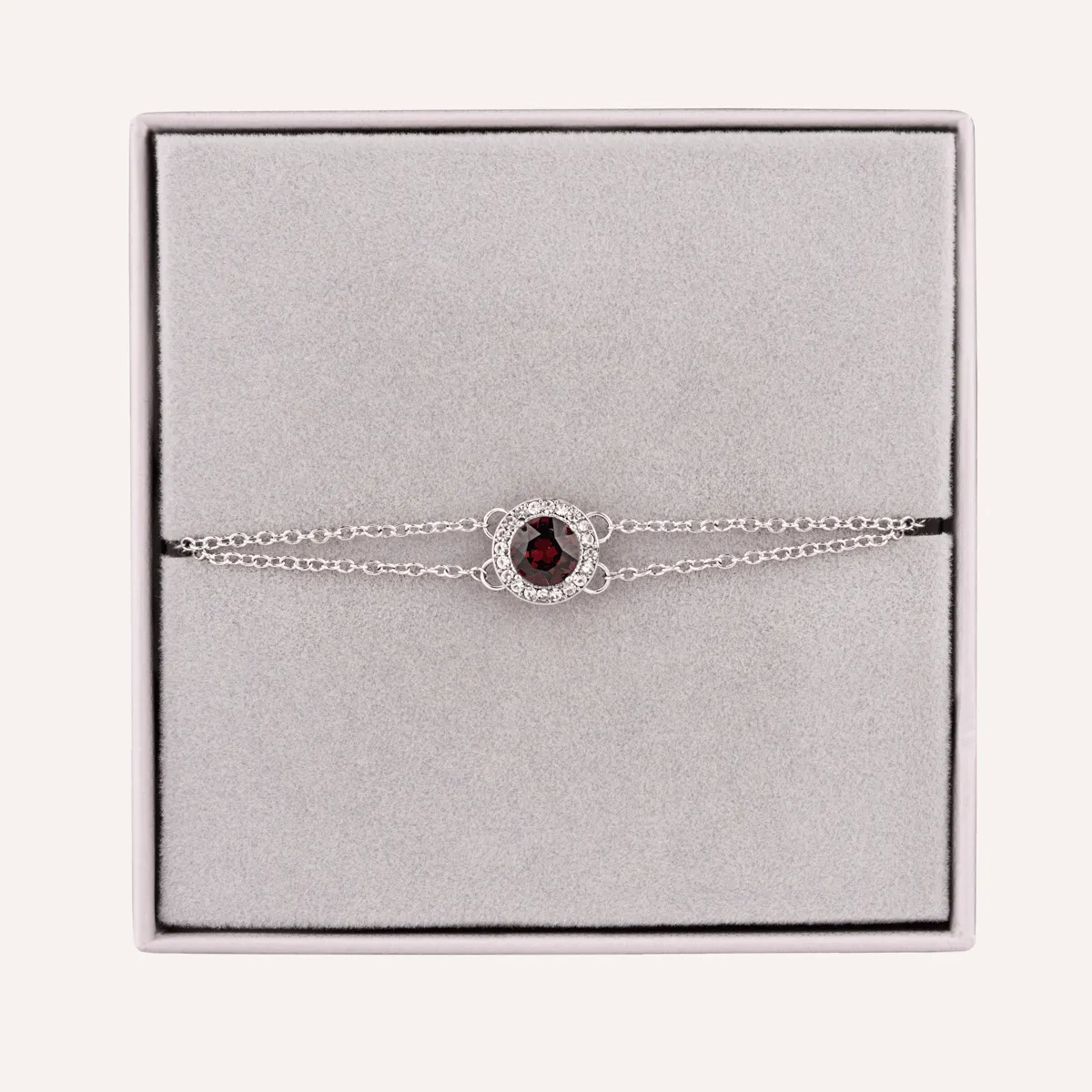 January Garnet-Colour Birthstone Clasp Bracelet In Silver-Tone