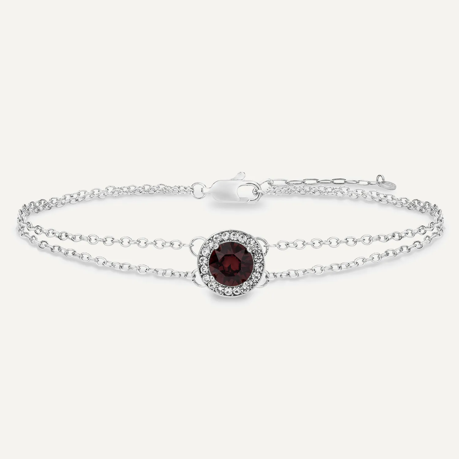 January Garnet-Colour Birthstone Clasp Bracelet In Silver-Tone