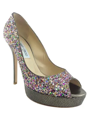 Jimmy Choo Crown Glitter Platform Pumps Size 8