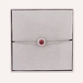 July Ruby-Colour Birthstone Clasp Bracelet In Silver-Tone